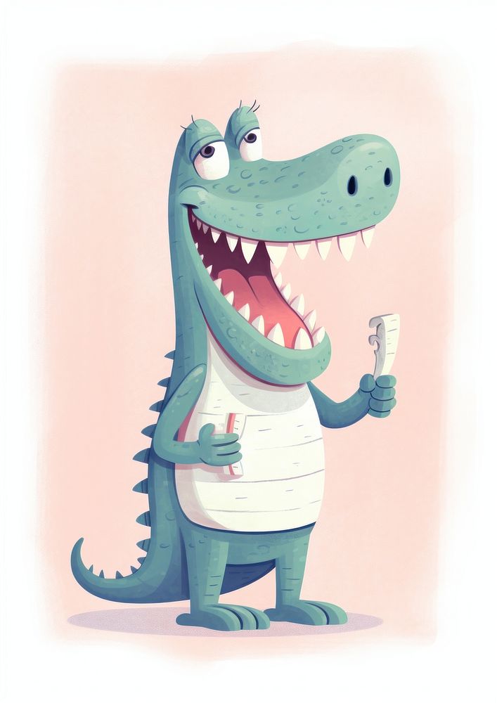 Brushing teeth crocodile dinosaur animal representation.