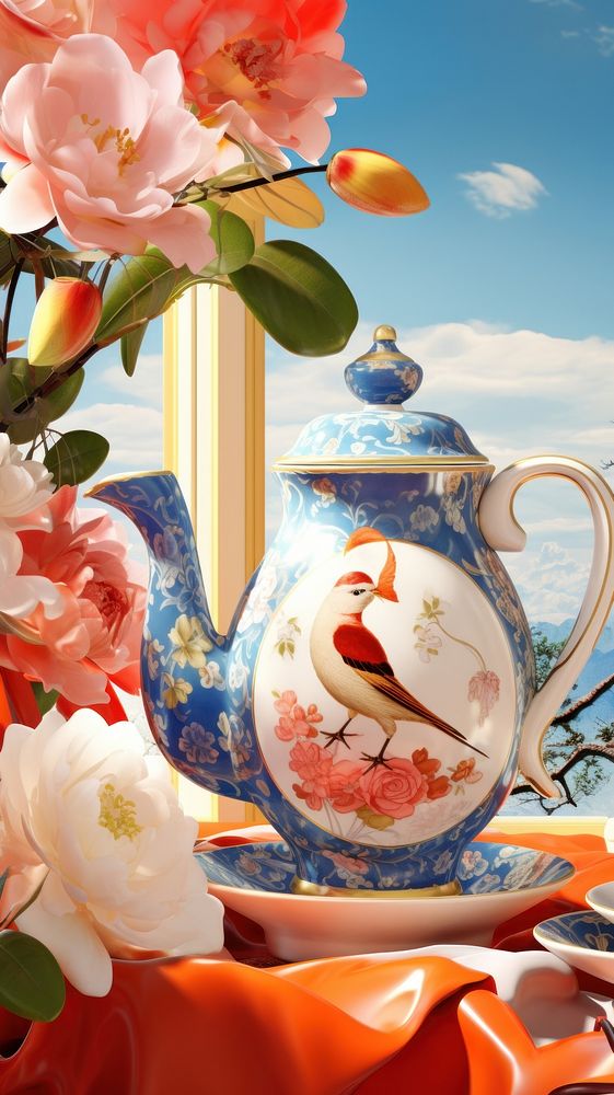 Teapot porcelain flower plant.