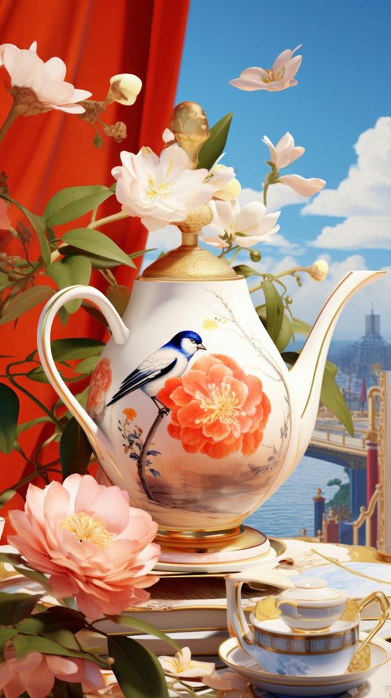 Teapot porcelain flower plant.