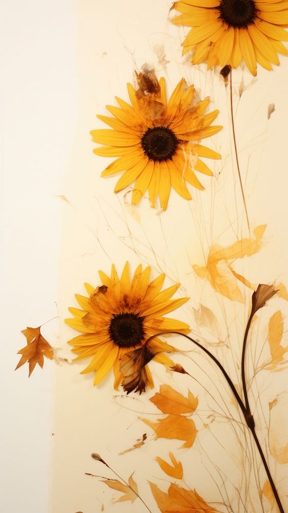 Pressed sunflowers wallpaper plant petal leaf.