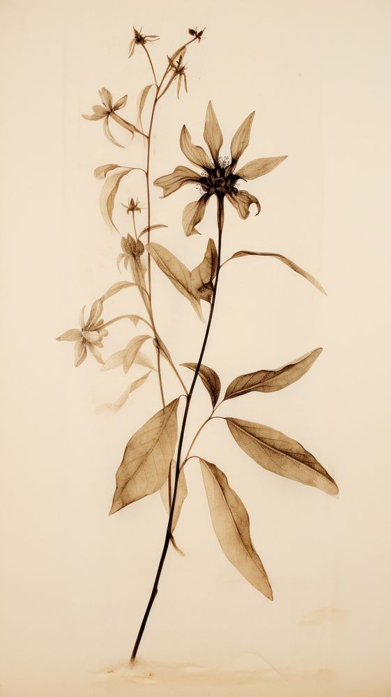 Pressed coffee plant flower drawing sketch.