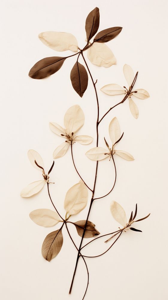 Pressed coffee plant flower leaf calligraphy.