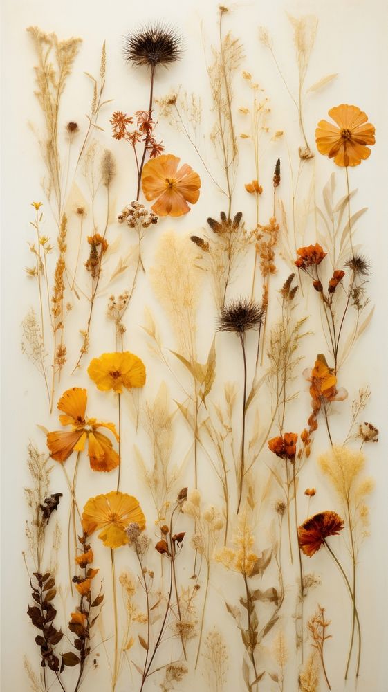Real pressed dried flowers plant herbs wall.