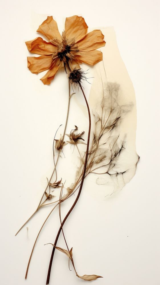 Real pressed dried field flower drawing sketch plant.