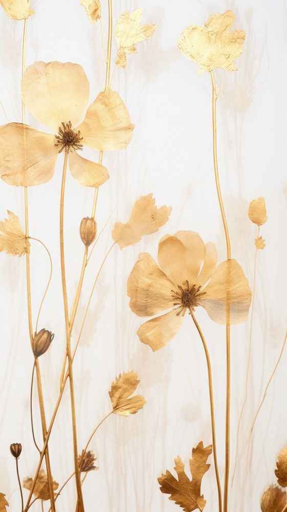 Real pressed gold flowers backgrounds pattern plant.