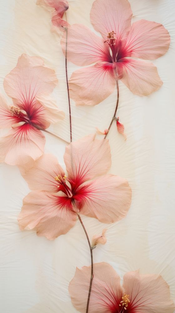 Real pressed hibiscus flowers petal plant wall.