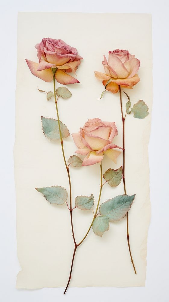 Real pressed pastel rose flowers painting petal plant.