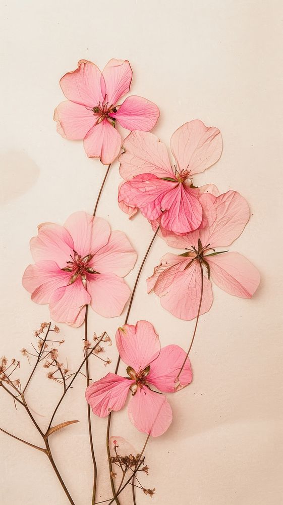 Real pressed pink flowers blossom petal plant.
