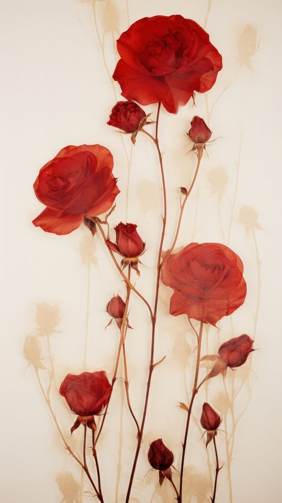 Real pressed red rose field flower petal plant wall.