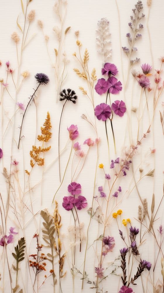 Real pressed spring flowers backgrounds lavender pattern.