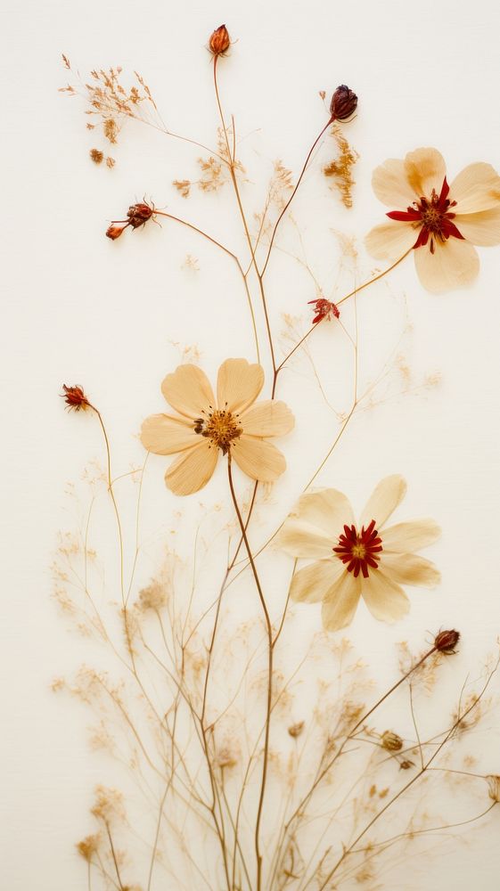 Real pressed spring field flower plant petal wall.