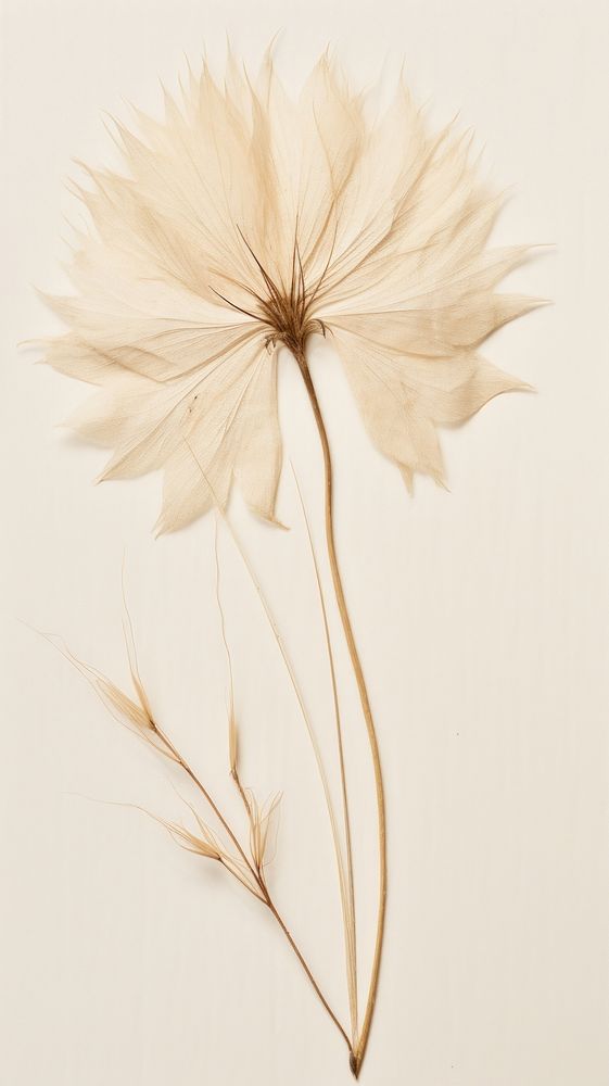 Real pressed white field flower dandelion plant inflorescence.