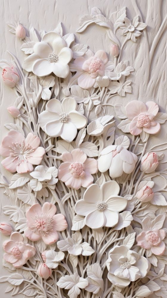 Bas-relief plaster flowers field wallpaper graphics pattern petal.
