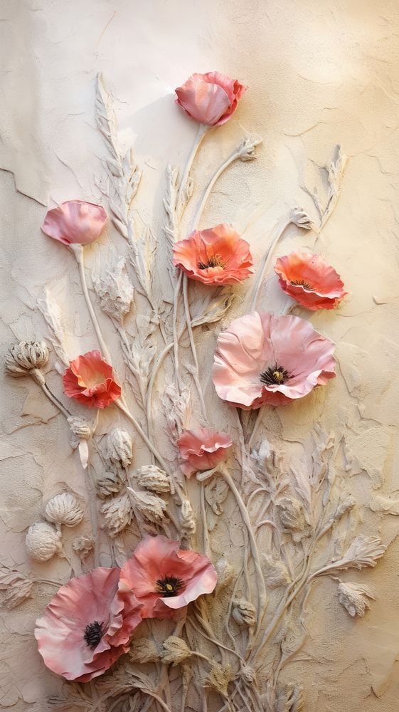 Bas-relief plaster flowers field wallpaper painting pattern petal.