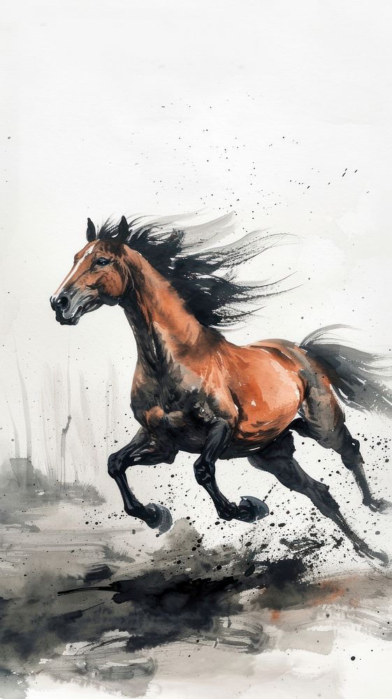 Painting horse stallion running.