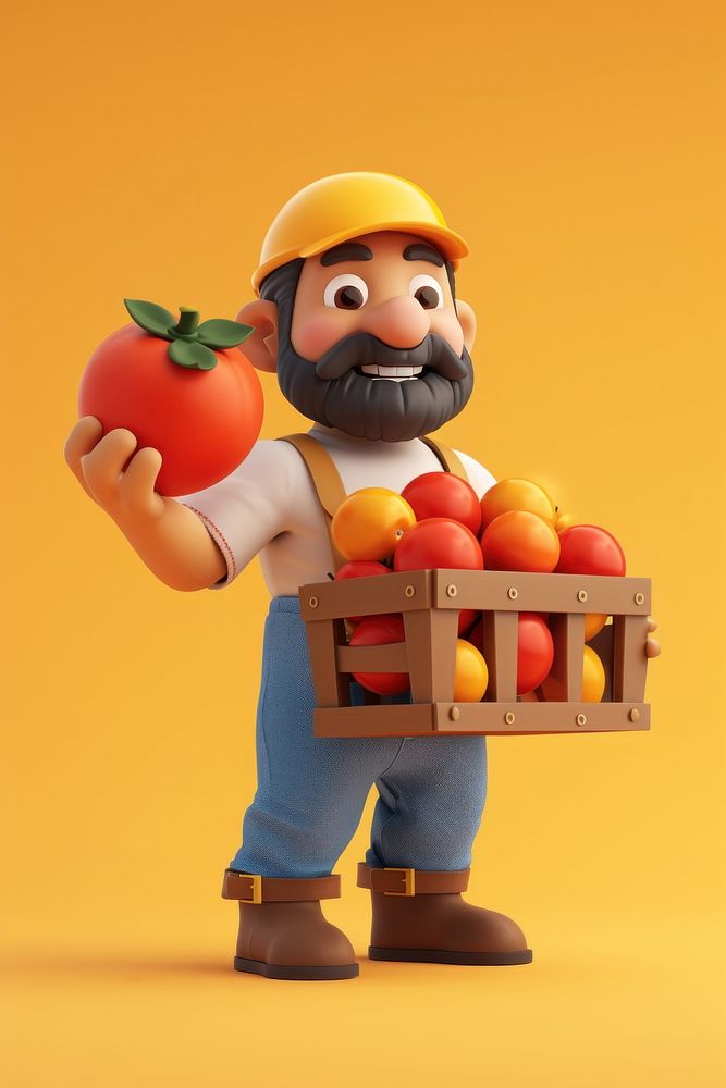 Farmer holding a crate of tomatoes human food cute.