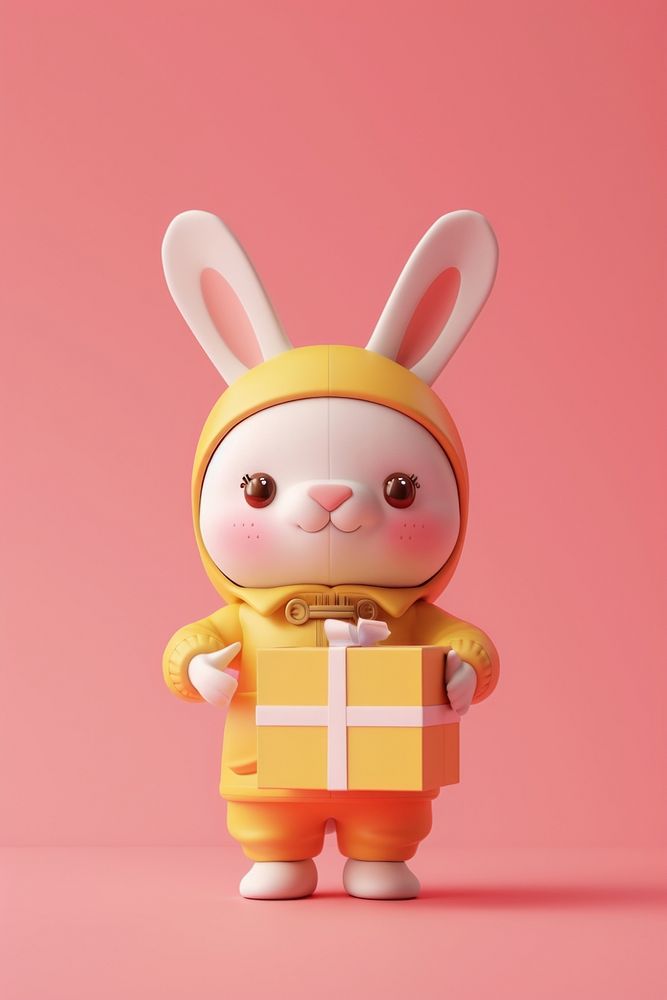 Rabbit in delivery costume cute toy representation.