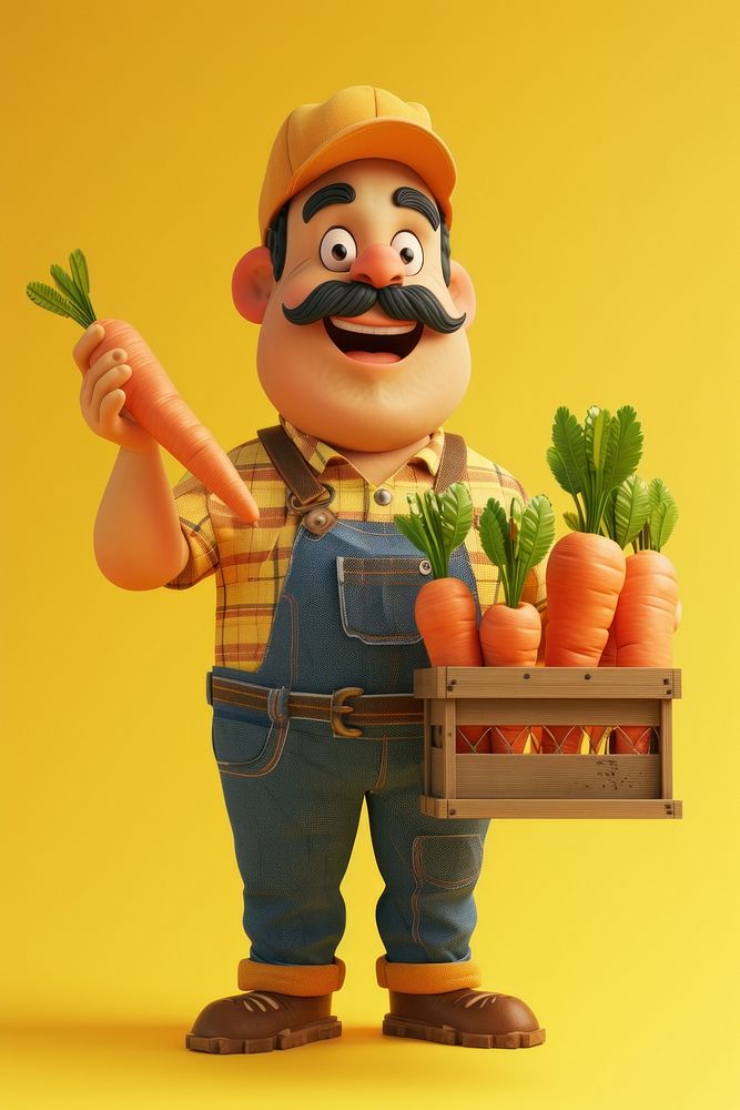 Farmer holding a crate of carrots vegetable plant food.