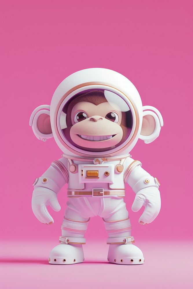 Monkey in astronaut suit cute toy representation.