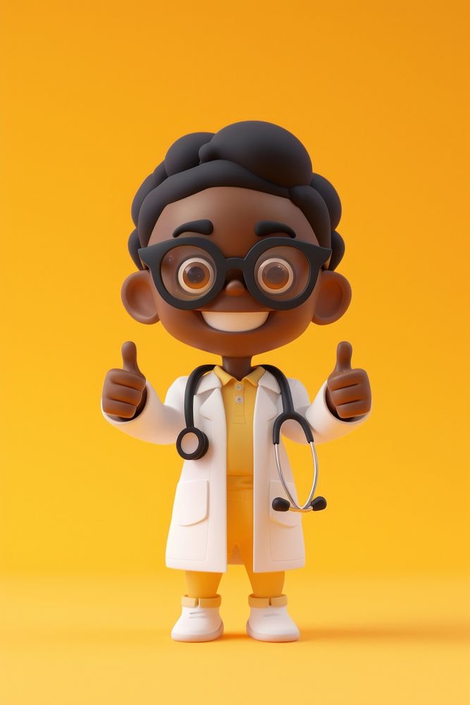 Black female doctor thumbsup human cute toy.