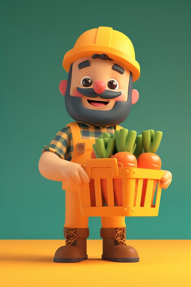 Farmer holding a crate of carrots human representation vegetable.