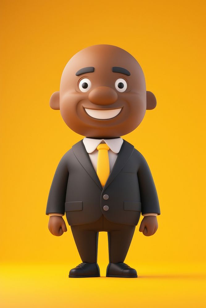 Bald black businessman toy anthropomorphic representation.