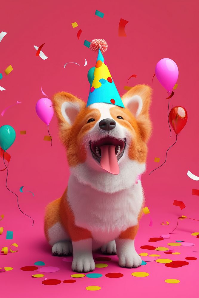 Dog with birthday hat balloon mammal animal.