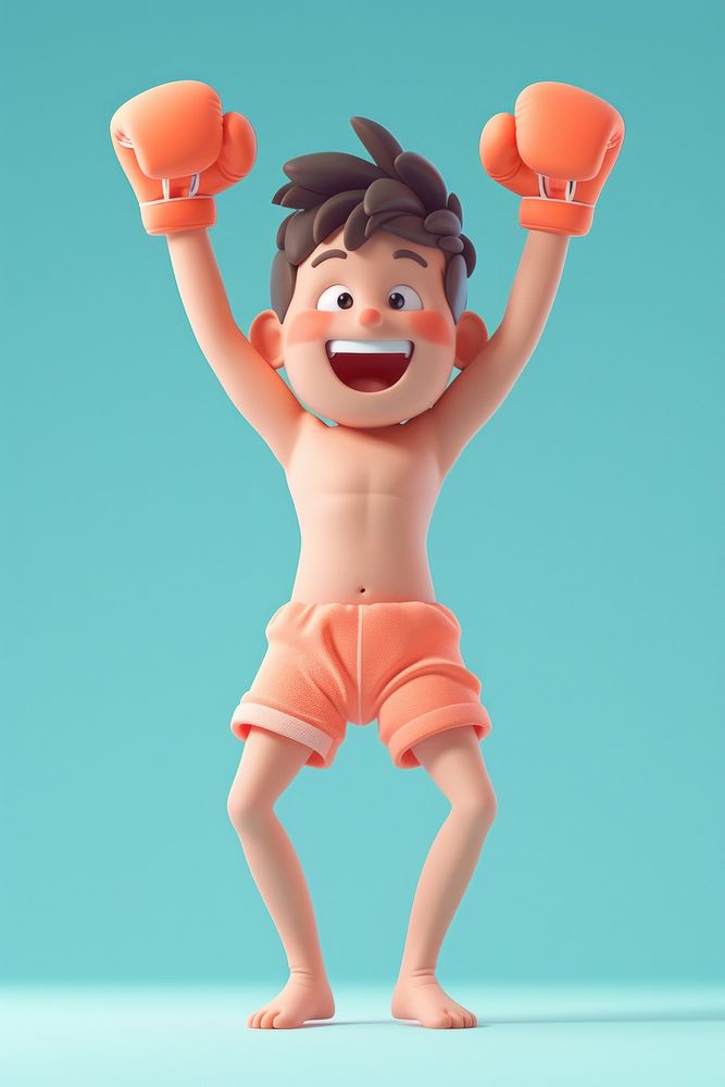 Kid in boxer outfit human toy representation.