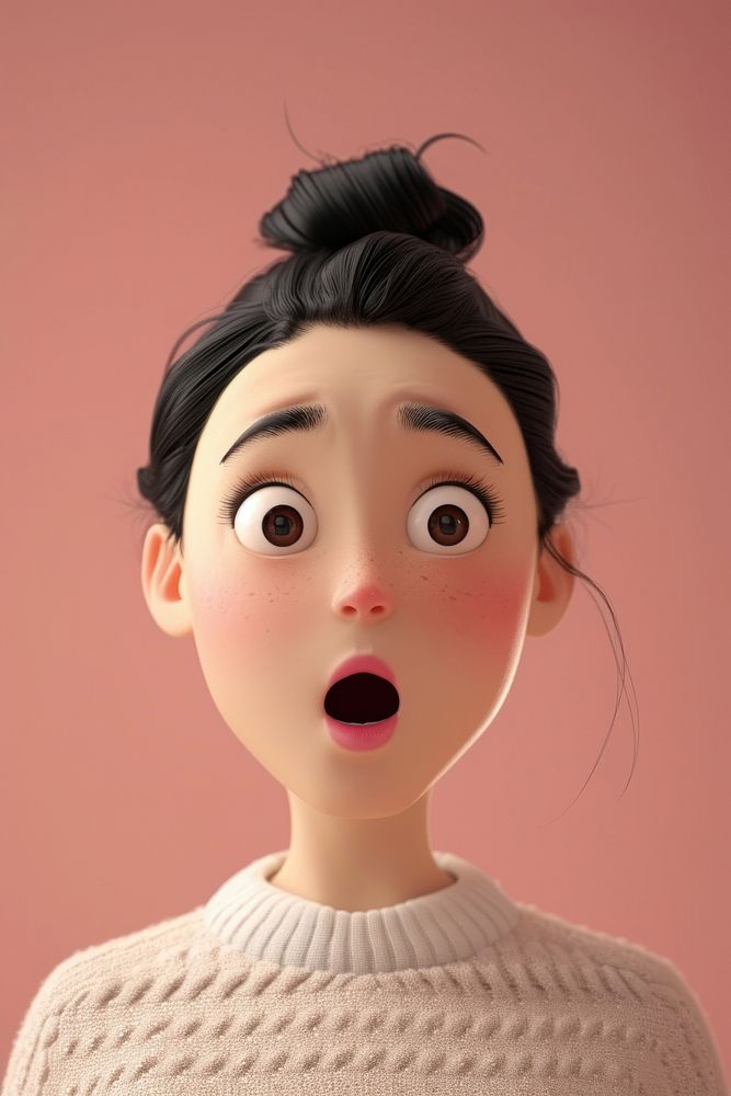 Asian woman surprised portrait cartoon.