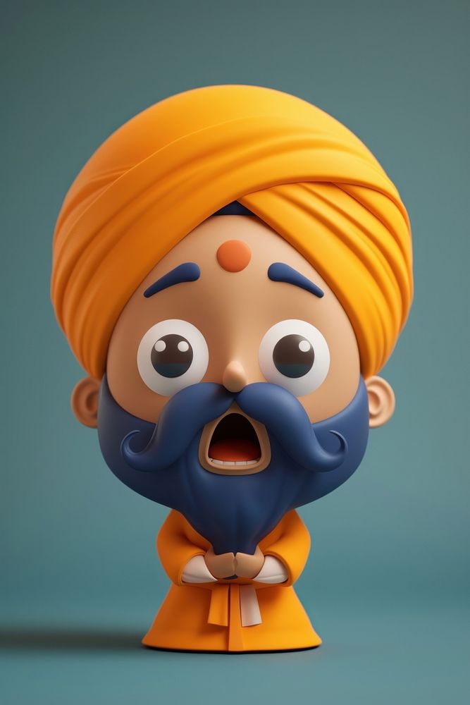 Sikh person portrait cartoon turban anthropomorphic.