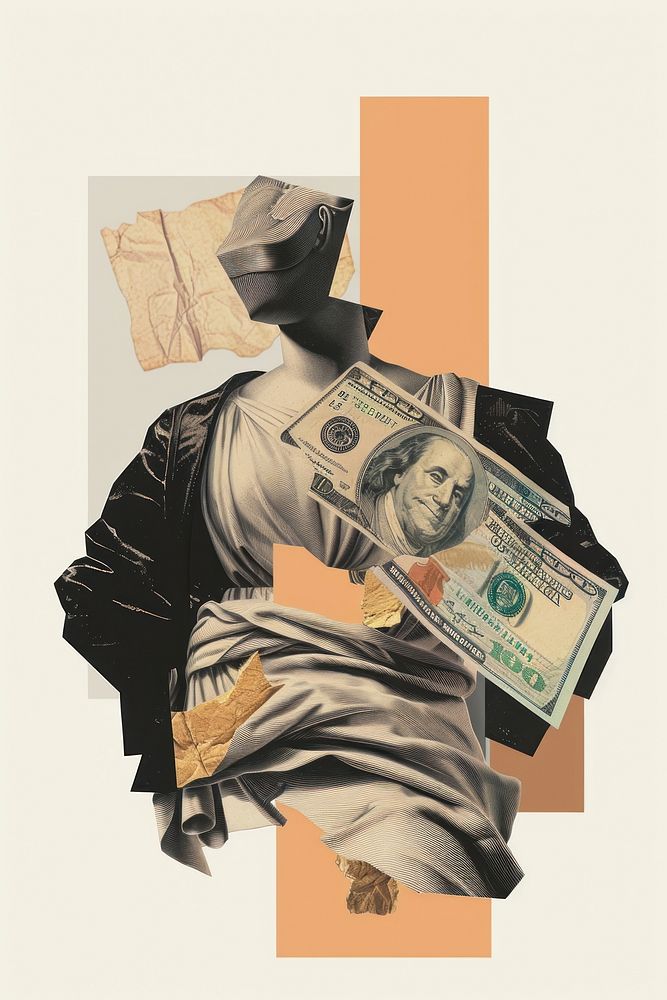 Bankruptcy collage money representation.