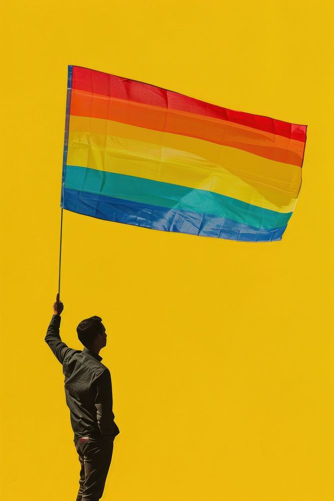 Gay rights flag patriotism standing.