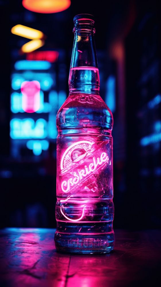 Bottle neon sign wallpaper drink beer refreshment.