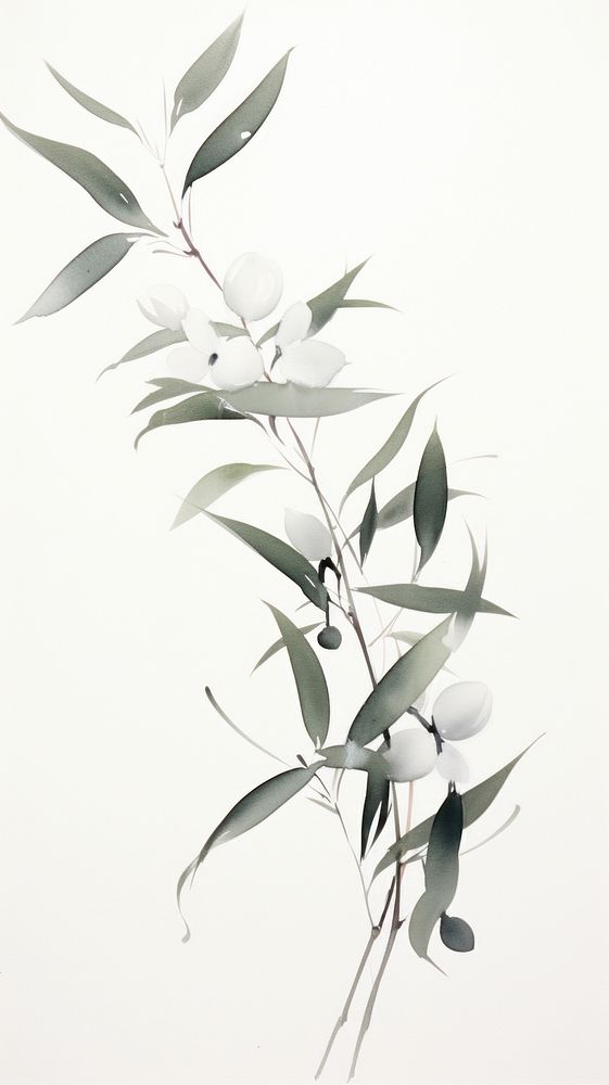 Ink painting minimal of olive plant leaf graphics.