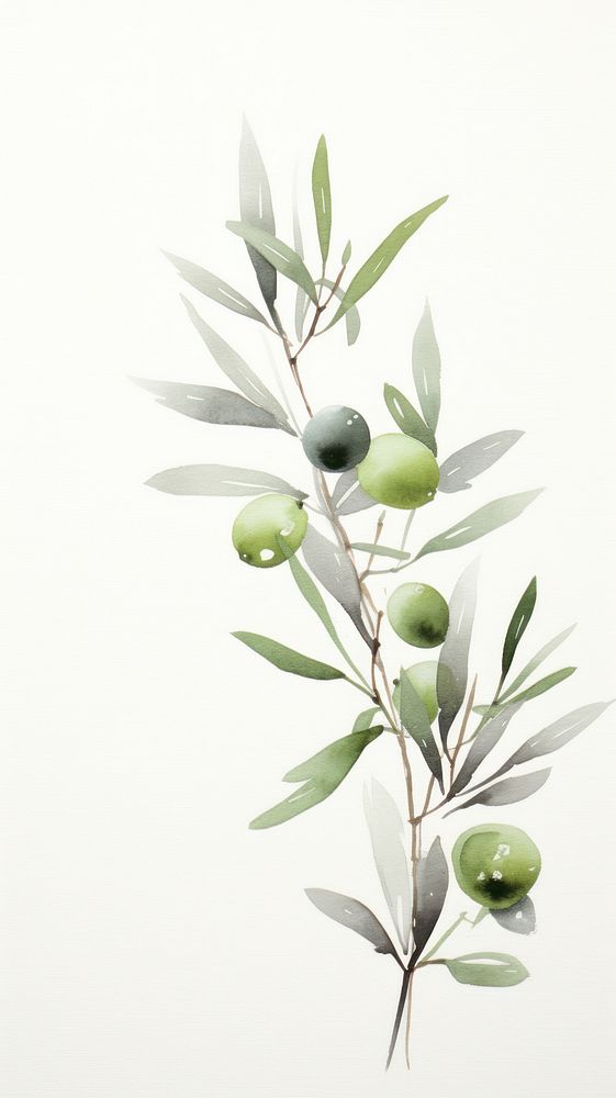 Ink painting minimal of olive plant leaf tree.