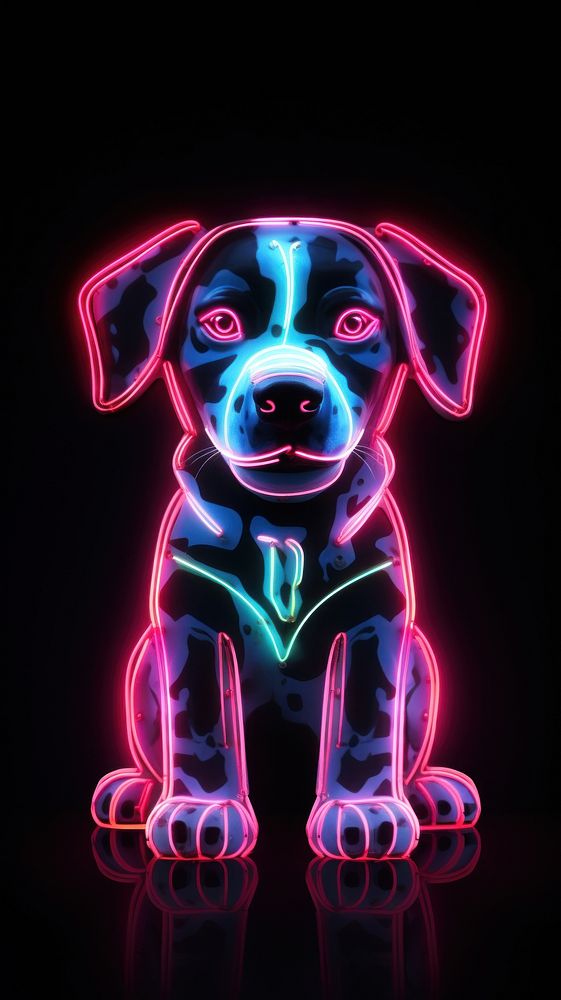 Dog neon sign wallpaper purple light representation.