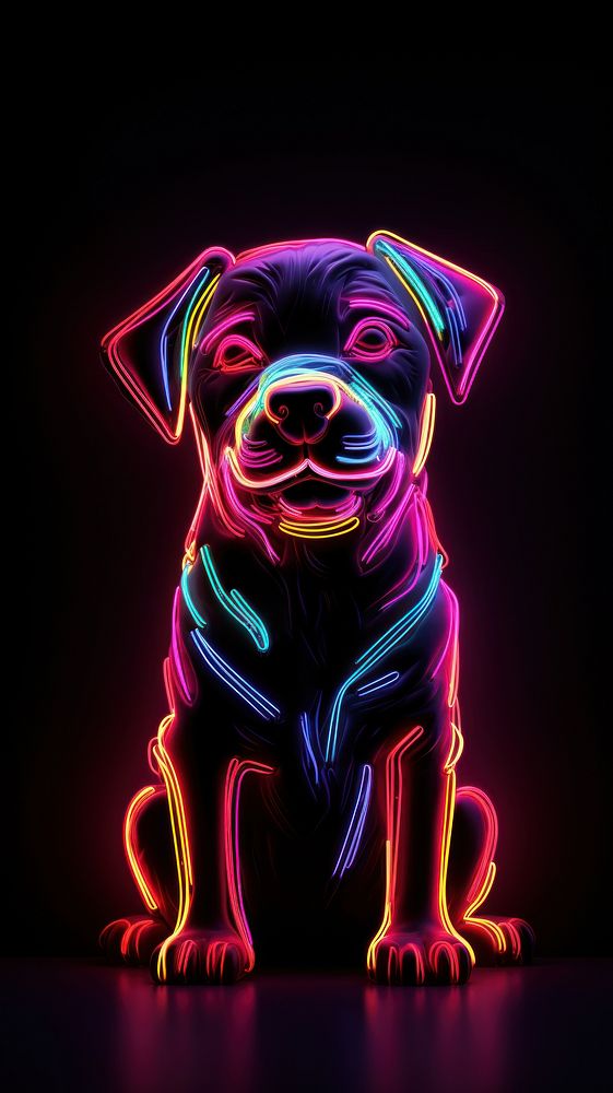 Dog neon sign wallpaper purple light representation.