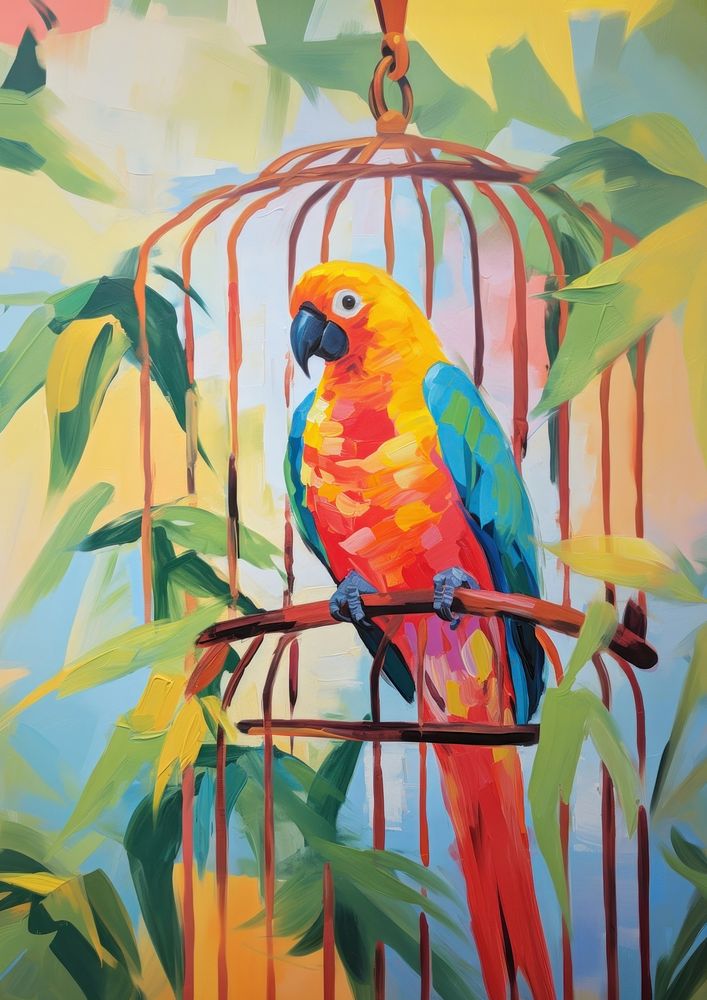 Bird in a cage painting parrot animal.
