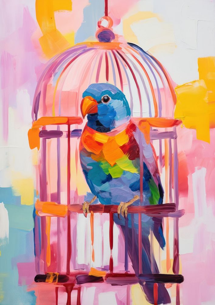 Bird in a cage painting parrot animal.