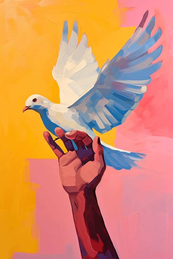 PNG Hand holding a dove painting animal bird.