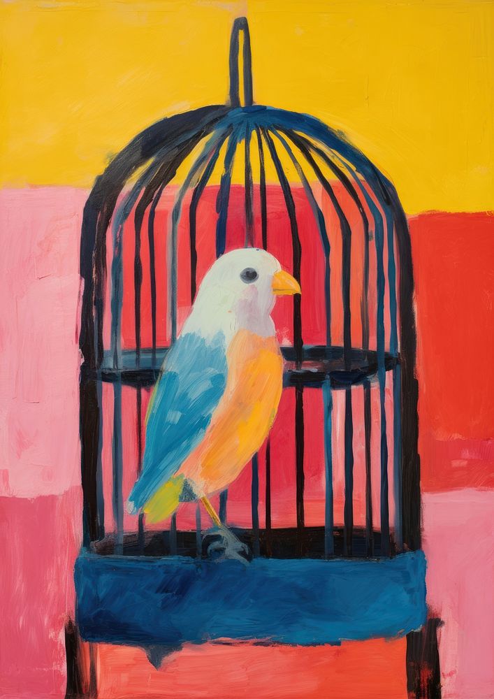 Bird in a cage painting animal parrot.