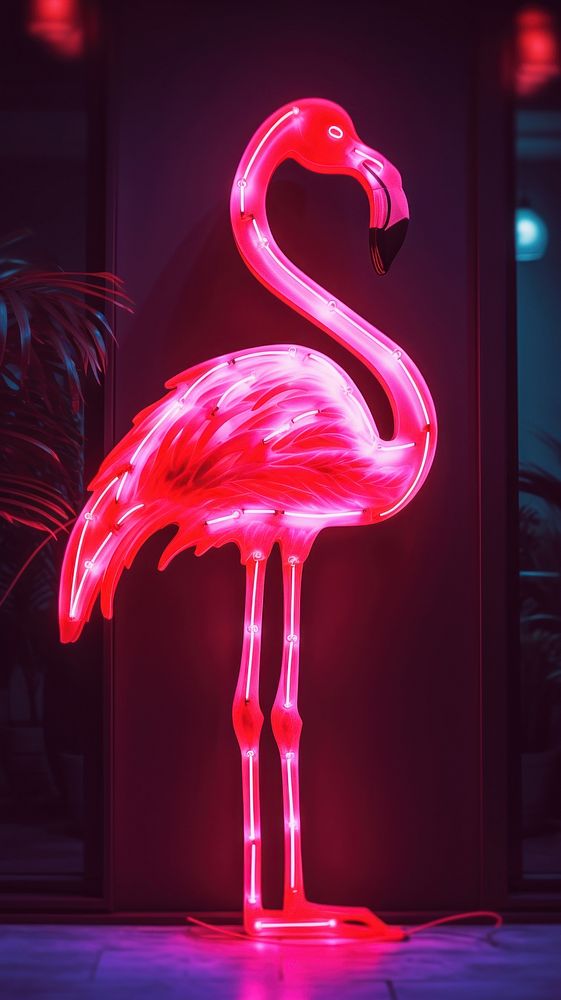 Flamingo neon sign wallpaper animal bird illuminated.