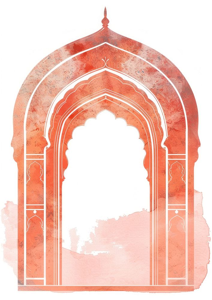 Minimal indian arch architecture building white background.