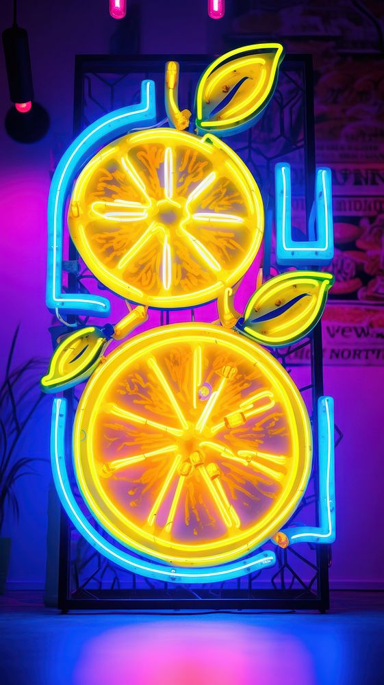 Lemon neon sign wallpaper illuminated grapefruit clementine.