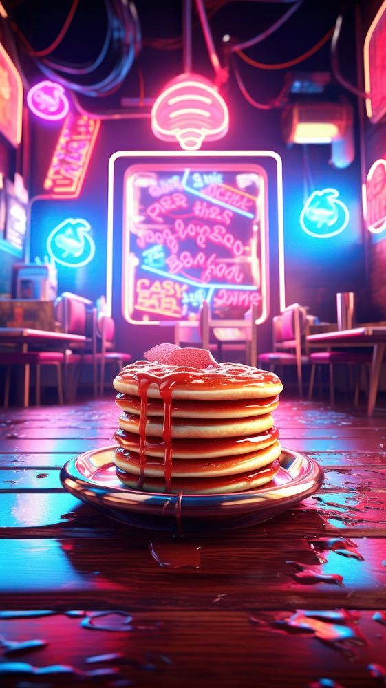 Neon pancake sign wallpaper nightlife plate food.