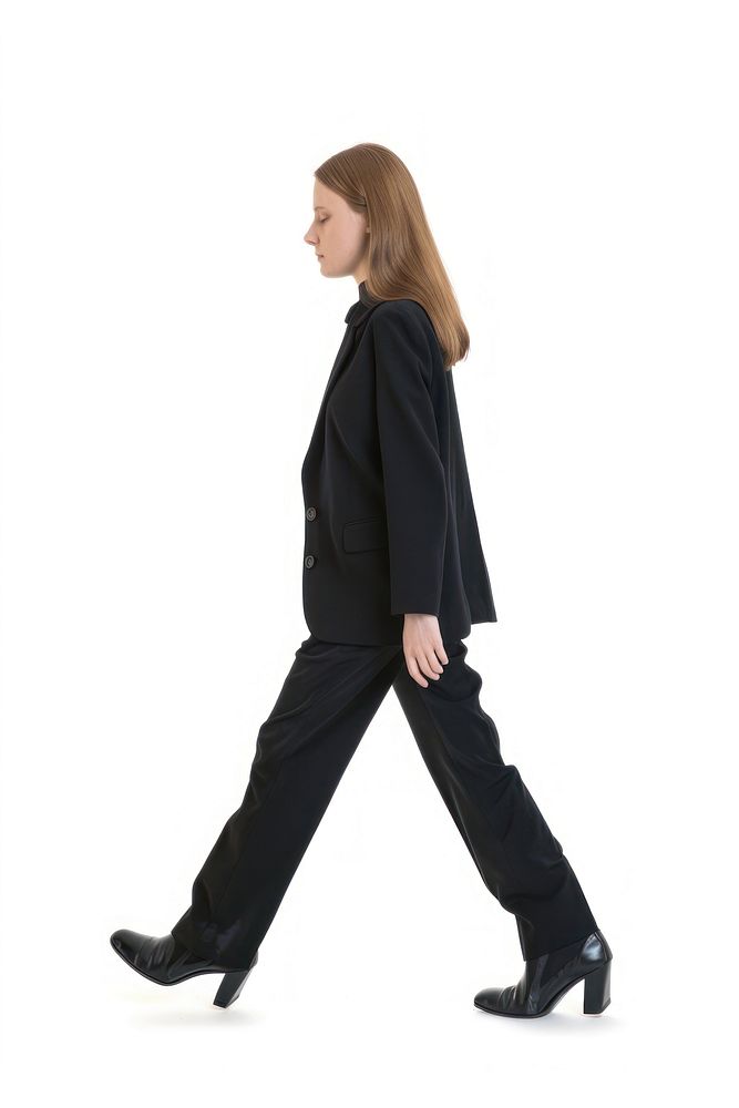 Business woman walking footwear standing tuxedo.