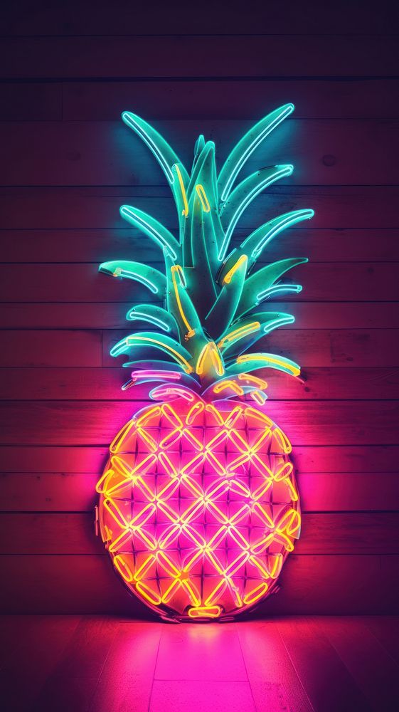 Pineapple neon sign wallpaper light plant fruit.