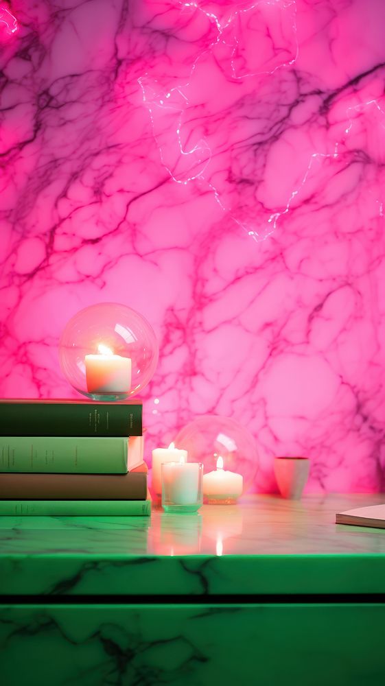 Neon marble wallpaper lighting candle green.