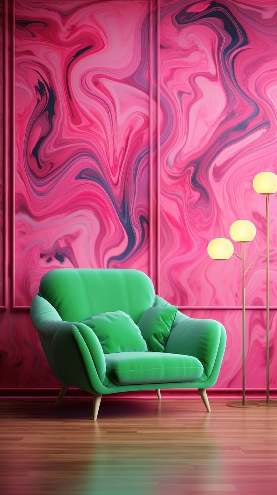 Neon marble wallpaper architecture furniture armchair.