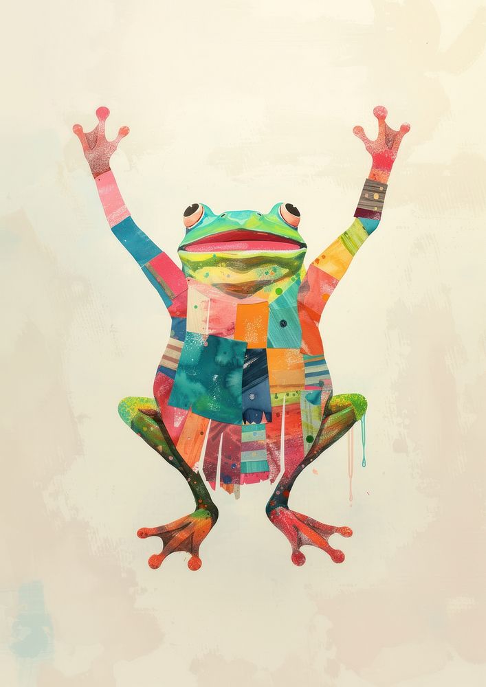 Happy frog celebrating art amphibian drawing.